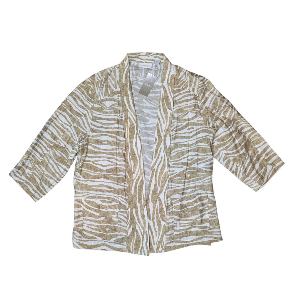 NWT Chico's 3 Tan Zebra Animal Print Lightweight‎ Open Front Jacket Women's XL